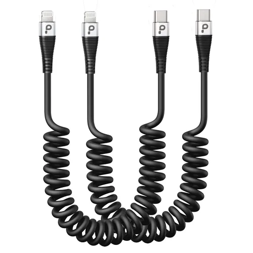 Miniatura 10 de Cable de carga para iPhone para automóvil de 3 pies, paquete de 2 cables Lightning enrollados, [certificado Apple MFi] cable de carga retráctil