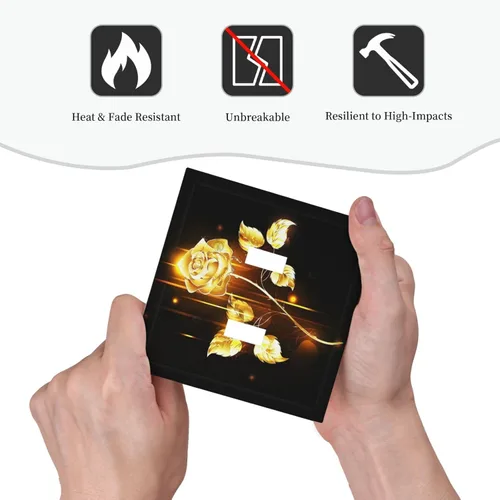 Miniatura 484 de Cubiertas de placa de pared de 3 gang con interruptor de luz de triple palanca, en negro y dorado con esplendor de oro rosa, estampado floral