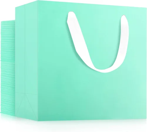 Miniatura 51 de EUSOAR Bolsas de papel de regalo de tamaño pequeño, paquete de 25 bolsas de papel negro resistentes de 8.6 x 3.9 x 7 pulgadas con asas a granel