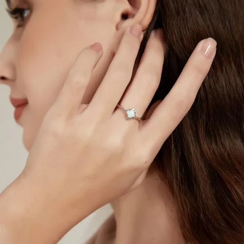 Miniatura 4 de SHINYSO Anillo de boda chapado en oro de 14 quilates para mujer, anillos finos y apilables, ópalo delicado con circonita cúbica, anillo