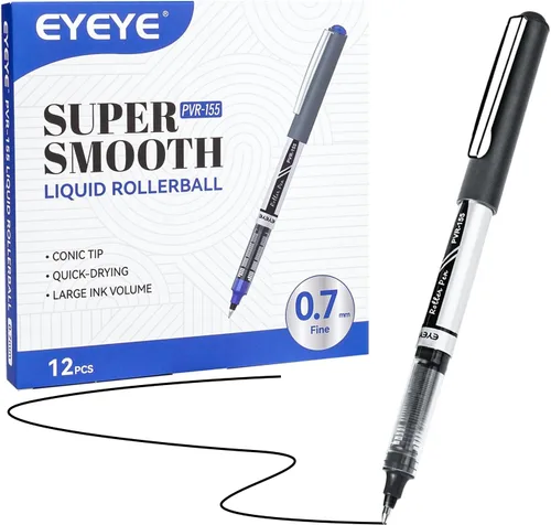 Miniatura 9 de EYEYE Bolígrafos azules de 0.028 in, paquete de 12 bolígrafos de punta media de secado rápido, bolígrafos de tinta líquida, bolígrafo de escritura