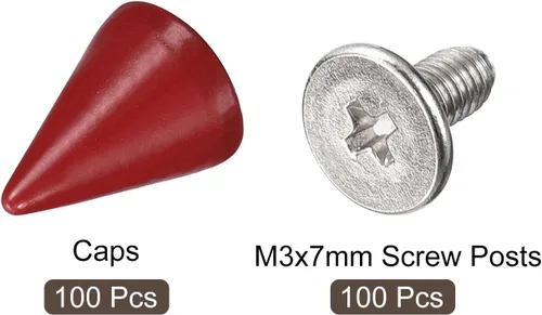 Miniatura 3 de uxcell 100 juegos de tachuelas de cono de 0.39 x 0.394 pulgadas y remaches de metal para ropa, cinturones, bolsas, zapatos, manualidades, cuero, Rojo