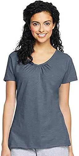 Miniatura 2 de Hanes Jersey flameado con cuello en V para mujer, gris (Dada Grey Heather)
