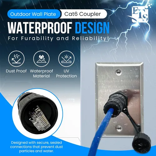 Miniatura 4 de Placa de pared Ethernet de acero inoxidable con conector CAT6 impermeable RJ45 - Toma de pared Ethernet IP68 para exteriores para conexión segura