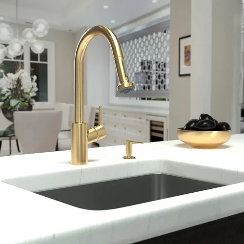 Miniatura 2 de hansgrohe Talis 14877251 - Grifo de cocina de arco alto dorado S² con rociador extraíble, grifo para fregadero de cocina, cabezal rociador