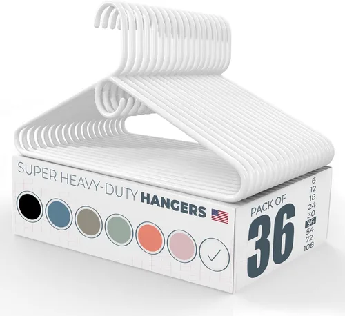 Miniatura 27 de Perchas de ropa súper resistentes, paquete de 50 (54 unidades), fabricadas en los Estados Unidos, capacidad de 10 libras, perchas de plástico grueso