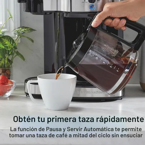 Miniatura 7 de Hamilton Beach Cafetera Brewer de 2 vías, olla de un solo servicio y 12 tazas, acero inoxidable (49980A), jarra Negro