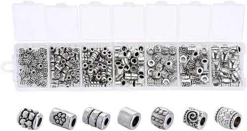 Miniatura 7 de KISSITTY 260 unids/caja de cuentas espaciadoras de plata antiguas cuentas de columna de metal estilo tibetano aleación cuentas sueltas