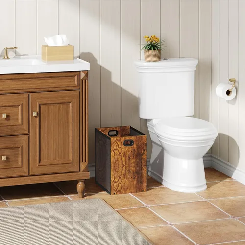 Miniatura 9 de Huxitocan - Cubo de basura retro para oficina, combinación de hierro y madera para dormitorio, cesta de basura rectangular con asa, diseño
