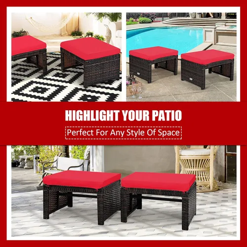 Miniatura 9 de Tangkula 2 otomanas de ratán para patio, reposapiés para todo tipo de clima, asiento para exteriores con cojín suave, cremallera oculta, esponja