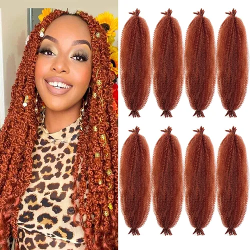 Miniatura 22 de Cabello Spring Twist Pre-Esponjado Color 4 Cabello Afro de Giros Elásticos 8 Paquetes Cabello Marrón Marley Twist para Trenzado para Locs de Marrón