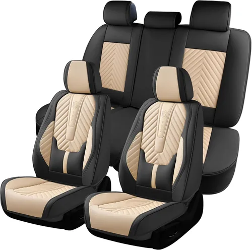 Miniatura 36 de Coverado Fundas de asiento de automóvil, juego completo de fundas de asiento de cuero sintético, fundas protectoras de asiento de lujo, ajuste Rojo