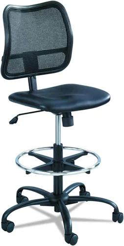 Safco Silla con ruedas, altura extendida, malla de vinilo negro, altura ajustable, respaldo de apoyo y diseño ergonómico, capacidad de 250 libras,