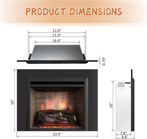 PuraFlame Western - Inserto eléctrico para chimenea de 23", con kit de molduras, sonido de fuego crepitante, leño de resina, control remoto,