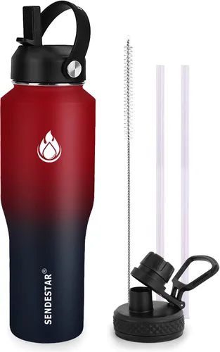 Miniatura 37 de SENDESTAR Botella de agua de acero inoxidable de 40 onzas (fría durante 48 horas, caliente durante 24 horas), botella aislada al vacío de doble Gris