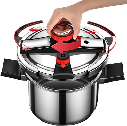 Miniatura 5 de Olla a presión de acero inoxidable de 4 cuartos de galón, utensilios de cocina de acero inoxidable 304 con tapa de fácil apertura y cierre, funciona