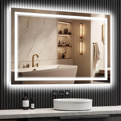 Miniatura 11 de Espejo de baño LED sin marco de 24 x 32 pulgadas, frontal y retroiluminado, vidrio templado inastillable, antivaho, 3 colores, regulable, memoria
