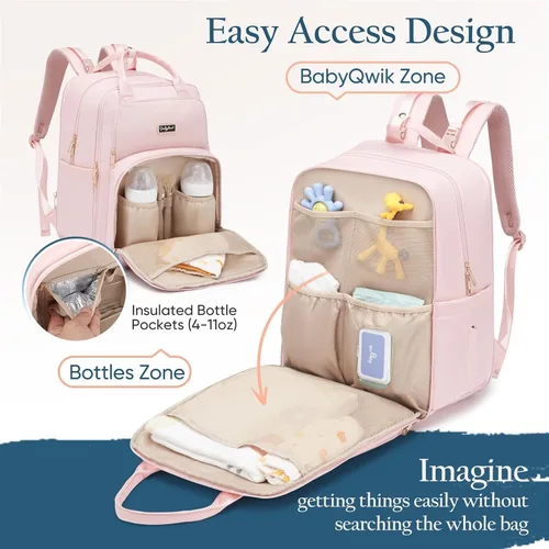 Miniatura 4 de Qualyphant Mochila de pañales extra grande – Bolsa de pañales para 2 niños gemelos (expandible 30L-38L) – Bonita mochila de viaje para bebé con Rosa