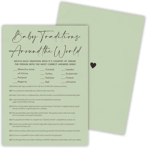 Miniatura 12 de 30 tarjetas de juego minimalistas verdes para baby shower con tarjeta de respuesta, juego de vientre de bebé o cerveza, juegos de baby shower
