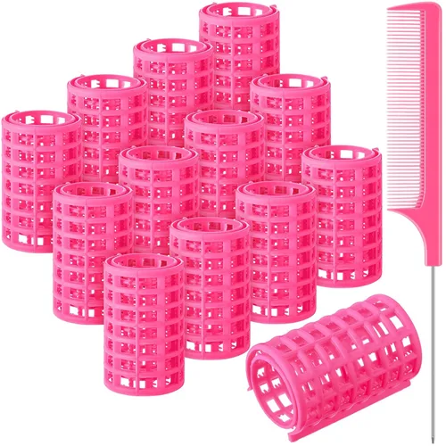 Syhood 12 Piezas Rodillos de Cabello de Plástico para Mujeres Juego de Rizadores de Tamaño Grande Clips de Rodillo a Presión con Peine de Cola de