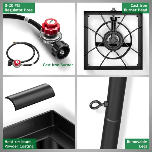 Miniatura 2 de Outvita Estufa de camping de gas portátil de 75,000 BTU, quemador de propano para exteriores con regulador de 20 psi, cocinilla individual de alta