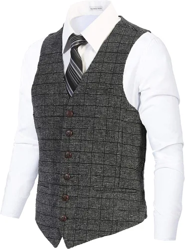 Miniatura 54 de Gioberti Chaleco de tweed formal de 6 botones para hombres