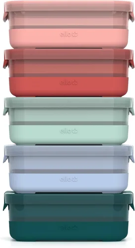 Miniatura 8 de Ello Juego de plástico para preparación de comidas, contenedor de plástico sin BPA, con funda de silicona y tapas herméticas, apto