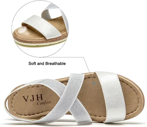 Miniatura 3 de VJH confort Women's Flat Sandals, Comfort Slip-on Elastic Ankle Strap Slingback Light Weight Casual Walking Sandals