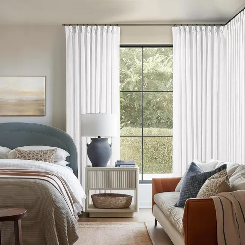 Miniatura 15 de Cortinas de lino natural con pliegues fruncidos de 120 pulgadas de largo para sala de estar, cortinas plisadas con ganchos y lengüeta trasera