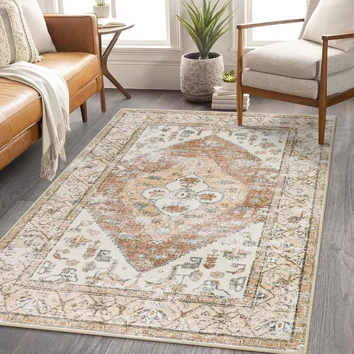 Miniatura 26 de Lahome - Tapete con diseño bohemio, pequeño, antideslizante, lavable, ultradelgado, con estampado oriental desgastado, para entrada, cocina