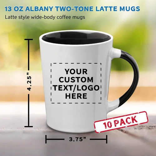 Miniatura 5 de Albany - Juego de 10 tazas de café con leche de cerámica personalizadas, 13 onzas, paquete personalizado a granel, perfectas para café, té, expreso