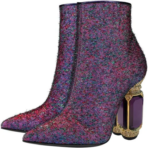 Miniatura 120 de FSJ Botas de tacón alto con punta puntiaguda para mujer, con tacón alto, con cremallera lateral brillante, estilo casual, para uso diario, zapatos