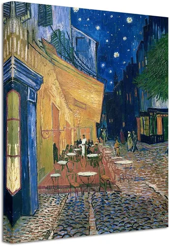 Miniatura 9 de Wieco Art V0060 reproducción al óleo del cuadro "Terraza de café por la noche", de Vincent Van Gogh. Pintura en lienzo Giclee, para decorar