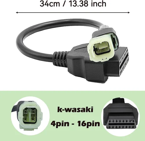 Miniatura 6 de Adaptador OBD2 para motocicleta Kawaskii, cable de diagnóstico de 4 pines a 16 pines compatible con Z650, Z1000, ER6N, Ninja 400, Vulcan S