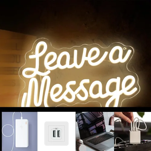 Miniatura 3 de Leave a Message - Letreros de neón para decoración de pared, letrero LED para libro de visitas, letrero de bienvenida, alimentado por USB para Dejar