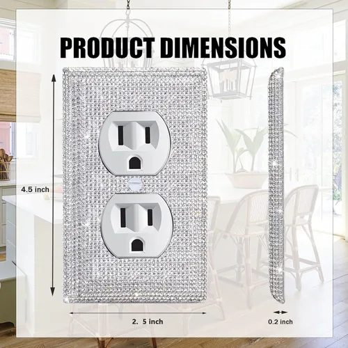Miniatura 2 de 4 Piezas Cubiertas de Tomacorriente con Diamantes de Imitación Plateados Brillantes Placa de Pared 1 Gang Toggle Cubierta de Interruptor de Luz
