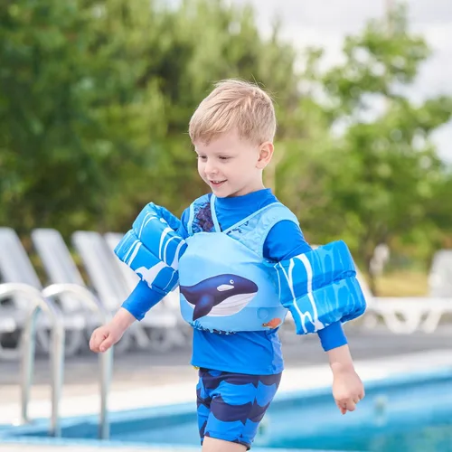 Miniatura 4 de DOOHALO Flotadores de natación para niños de 28 a 70 libras, chaleco flotante de hombro para niños de 2 a 8 años de edad, para niños y niñas, bebés