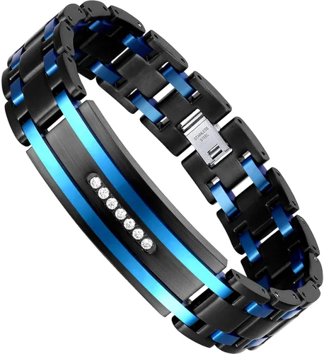 Miniatura 15 de Holizaly Pulsera curvada para hombre, chapado en iones negro y azul, regalos negros para hombres y mujeres, cumpleaños, día de San Valentín, joyas