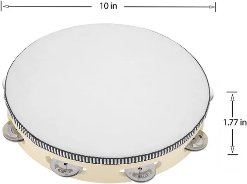 Miniatura 5 de Javik Pandereta instrumento musical para adultos, panderetas de mano de 10 pulgadas tambor de madera con jingles de metal, instrumentos de percusión