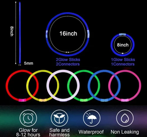 Miniatura 2 de Blue Glow Sticks - Pulsera de luz a granel con conectores, 50 unidades, 8 pulgadas, suministros de fiesta de neón para Navidad, Año Nuevo, Día