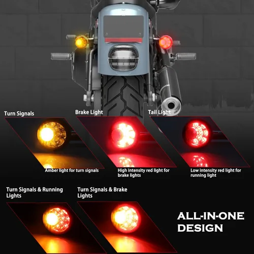 Miniatura 2 de Señales de giro LED universales ahumadas de bala delantera y trasera, luces traseras de freno para motocicleta 12V Compatibles con Harley Sportster