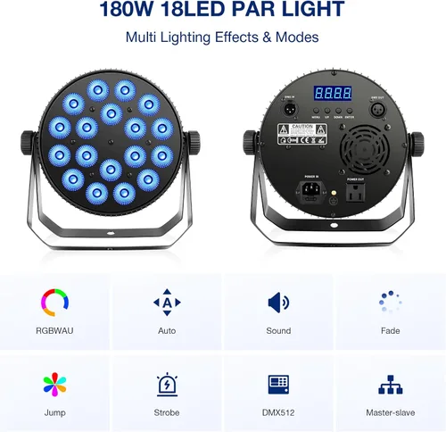 Miniatura 4 de Luz LED para escenario, 18 x 10 W, RGBWA+UV 6 en 1, efecto de lavado/estroboscópico con carcasa de aleación de aluminio por DMX Control Uplighting