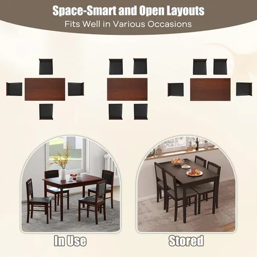 Miniatura 5 de NAFORT Juego de mesa de comedor de 5 piezas para 4, juego de 4 sillas de mesa de cocina de madera maciza, juego de comedor moderno de mediados