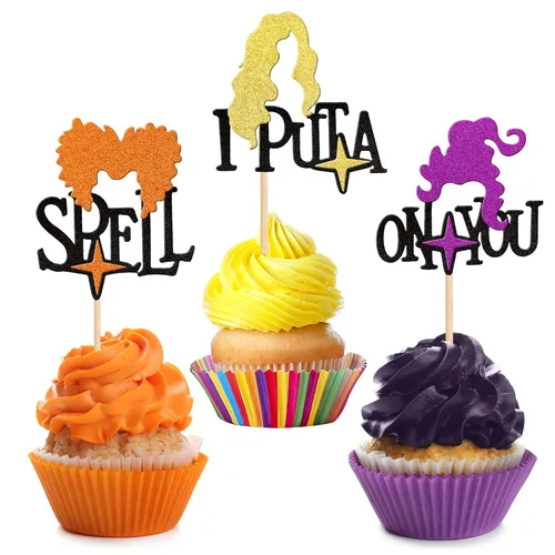 Miniatura 28 de 30 piezas de adornos para cupcakes con purpurina – Púas de cupcakes de Halloween para niños, cumpleaños, festival, fiesta, decoración de pasteles