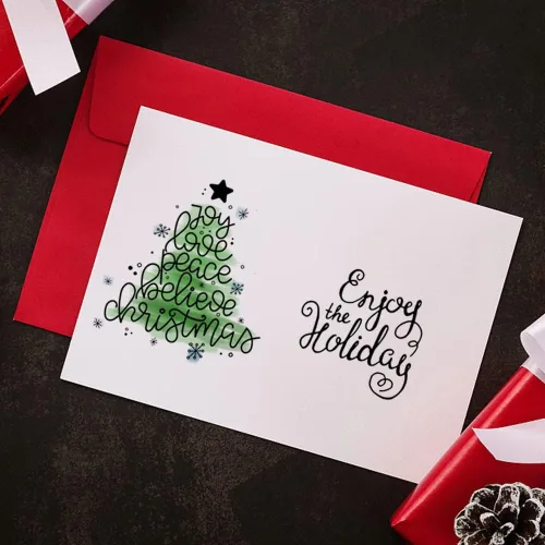 Miniatura 4 de Sellos transparentes de árboles de Navidad para hacer tarjetas y decoración de álbumes de fotos, sellos de goma con palabras de Feliz Navidad, sello