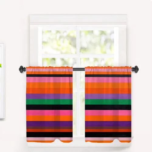 Miniatura 80 de Cortinas de cocina de hojas de arce otoñales para ventanas, hojas verdes y rojas sobre cenefas opacas negras, tratamientos de ventana de poliéster