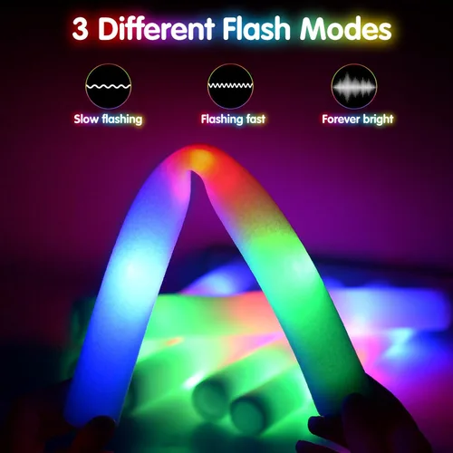 Miniatura 3 de OLUPP 48 piezas de palos de espuma brillantes, palos de resplandor a granel con 3 modos de parpadeo colorido, varitas luminosas para niños, paquete