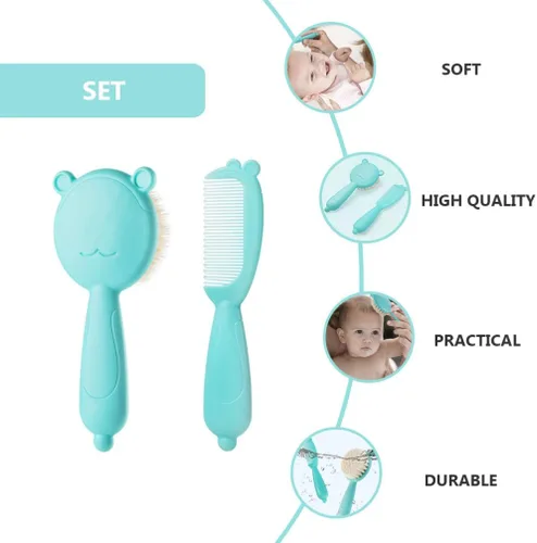 Miniatura 5 de TOYANDONA 1 juego de cepillo y peine para el pelo del bebé para recién nacidos y niños pequeños, cepillo de masaje y cuero cabelludo para bebé