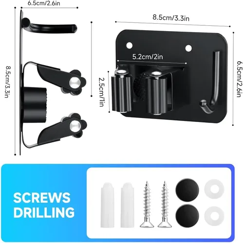 Miniatura 2 de JAMEND CLXP Paquete de 2 soportes para escobas con ganchos resistentes, colgador de fregona de acero inoxidable mejorado. Estante de herramientas