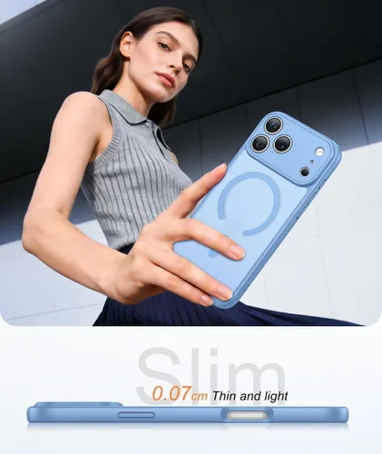 Miniatura 7 de FNTCASE Funda para iPhone 17 Pro: Fundas delgadas translúcidas de color azul claro compatibles con MagSafe, protección completa de la cámara